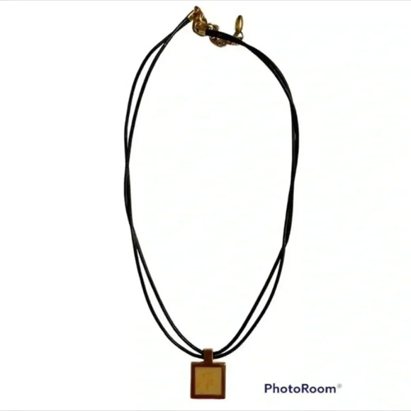 Misaki Mother of Pearl Soft Leather Cord Necklace w/ Square Gold Pendant - Picture 1 of 5